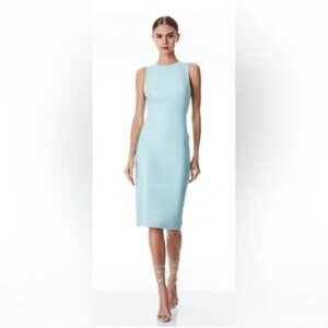 ALICE + OLIVIA - DELORA VEGAN LEATHER SLEEVELESS MIDI DRESS, color: Julep